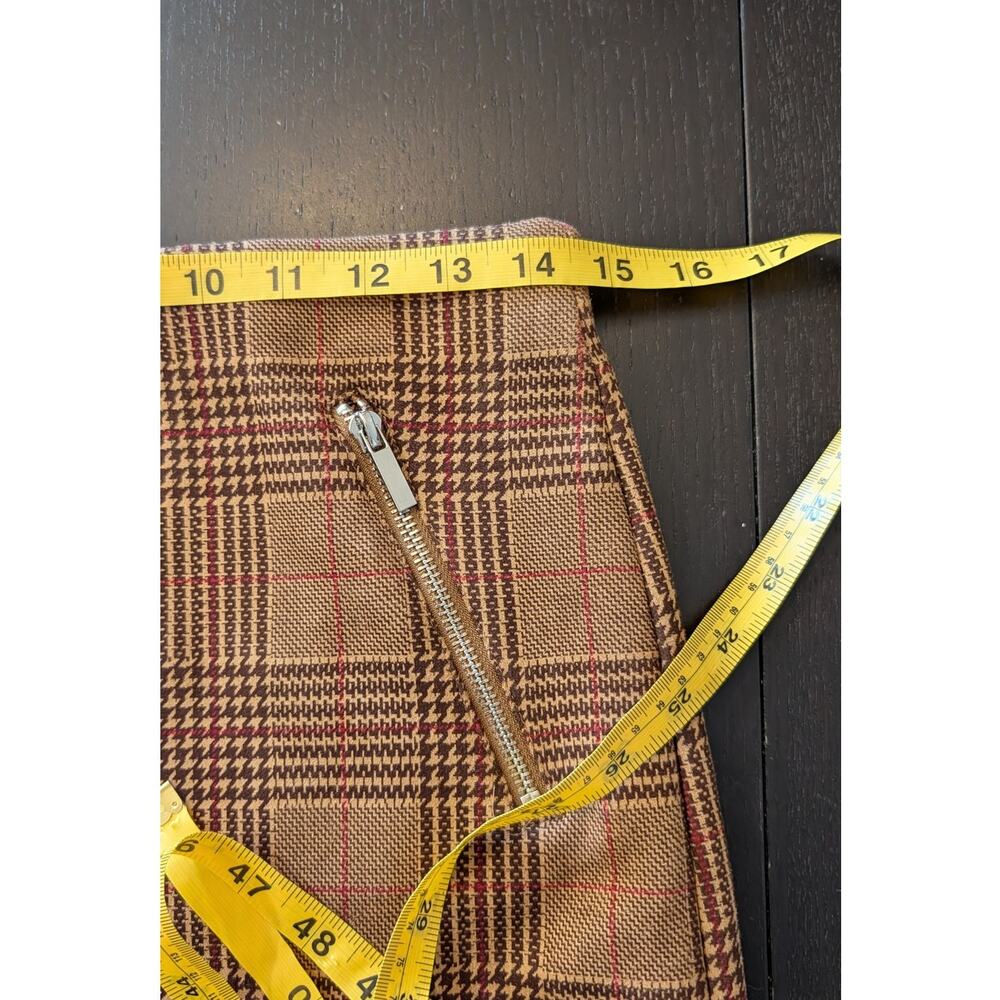 New Chocolate USA Brown Plaid Mini Skirt Medium Academia Preppy Fall - Picture 6 of 8